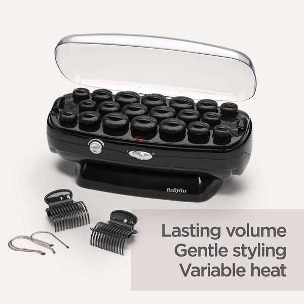 BaByliss Thermo-Ceramic Heated Hair Rollers, Long Lasting Curls, 20 Hair Rollers with Pins, All Hair Types, Anti-Frizz, Black, 3035U