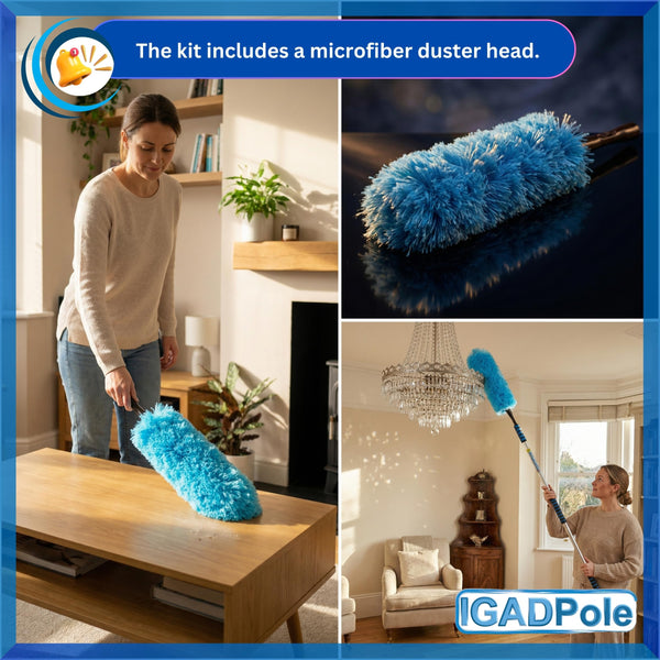 30ft Telescopic Water-Fed Solar Panel and Window Cleaning Pole Kit — Extendable Reach Cleaner with Brush, Soap Dispenser, Cobweb & Feather Duster — Soffit, Fascia, Conservatory