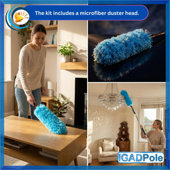 30ft Telescopic Water-Fed Solar Panel and Window Cleaning Pole Kit — Extendable Reach Cleaner with Brush, Soap Dispenser, Cobweb & Feather Duster — Soffit, Fascia, Conservatory