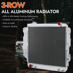 Cubauto 3 Row Aluminum Radiator Compatible For 87-06 Jeep Wrangler YJ/TJ 2.4L 2.5L 4.2L 4.0L 3 Core Radiators