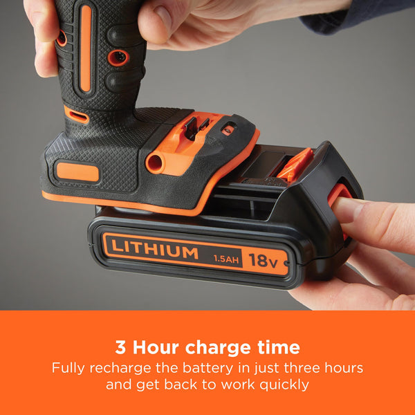 BLACK+DECKER 18V Cordless Hammer Drill, BCD700S1K-GB