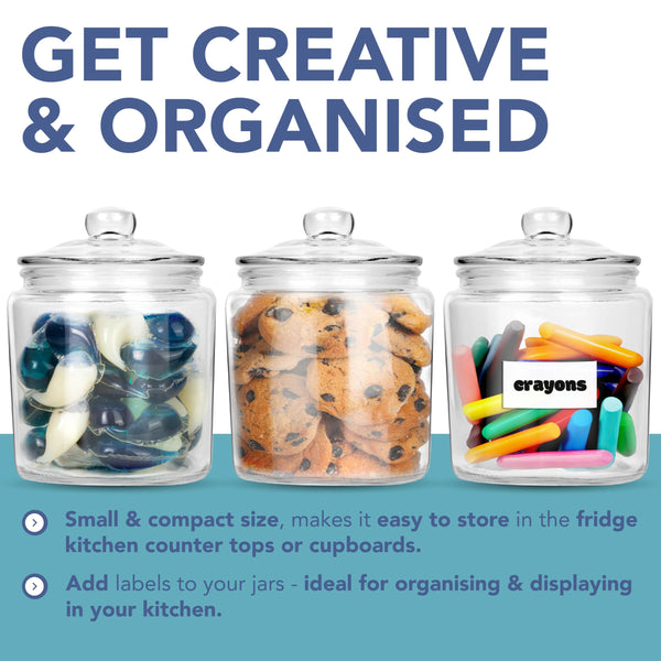 HEFTMAN Glass Jar with Lid - 2 x 1 Litre Clear, Empty Sweet Jars with Airtight Push-Top Lid - Sturdy Glass Apothecary Jars for Sweets, Coffee, Sugar, Laundry Pods Storage Container (2 Pack)