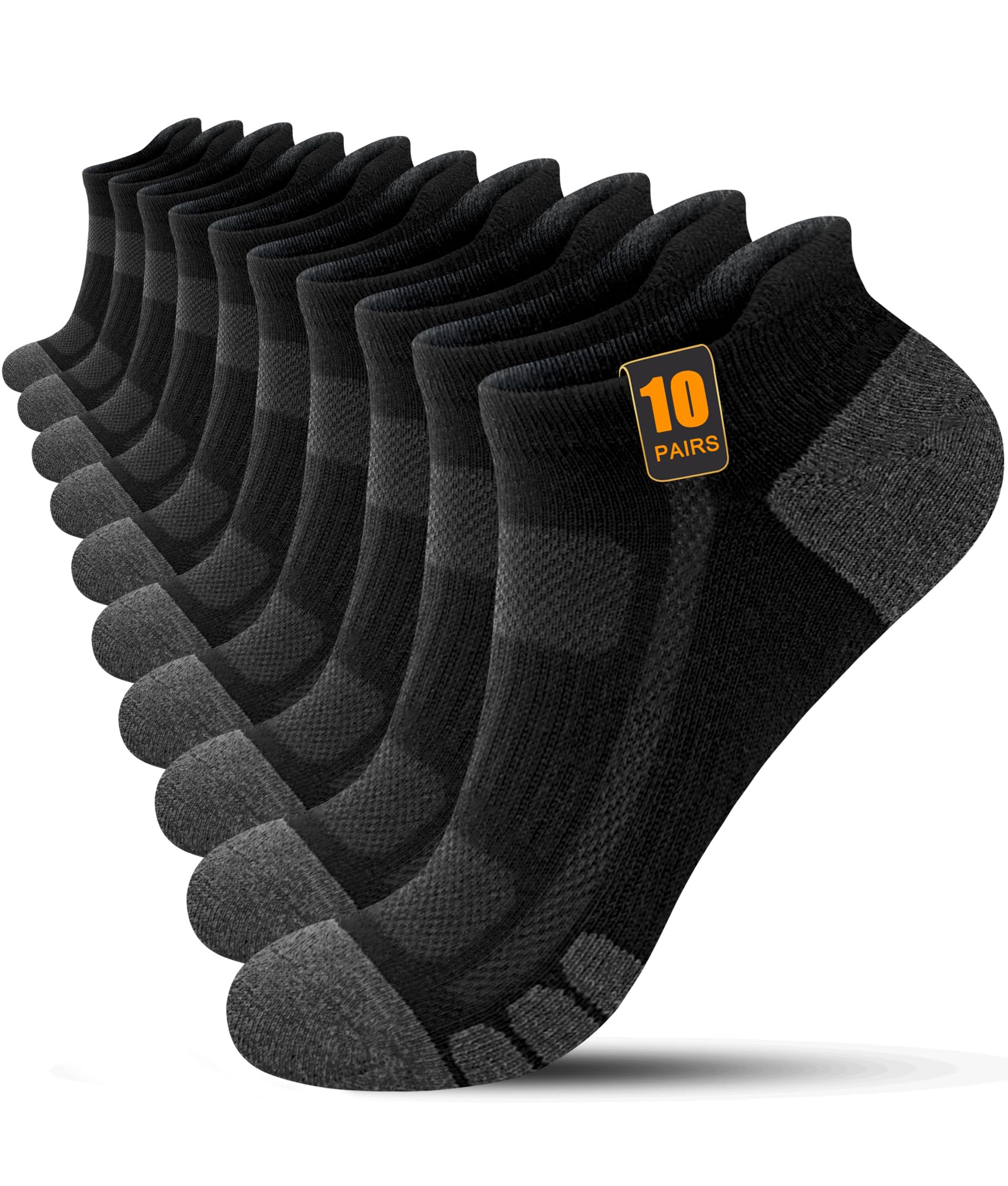 FORVEVO Trainer Socks for Men 12-15, Breathable Cotton Ankle Socks, Anti-Blister Thick Cushioned Running Sock, Short Athletic Sports Sock for Men Women 10 Pairs (Black, XL)