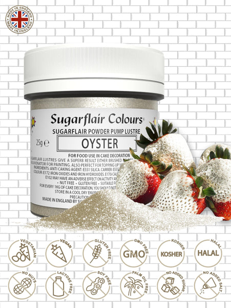 Sugarflair Oyster Edible Glitter Dust Powder Pump Refill Tub - Food Colouring Powder, Edible Colour Dust, Brush On, Spray, or Add Rejuvenator to Create Eye-Catching Paint Effect - 25g