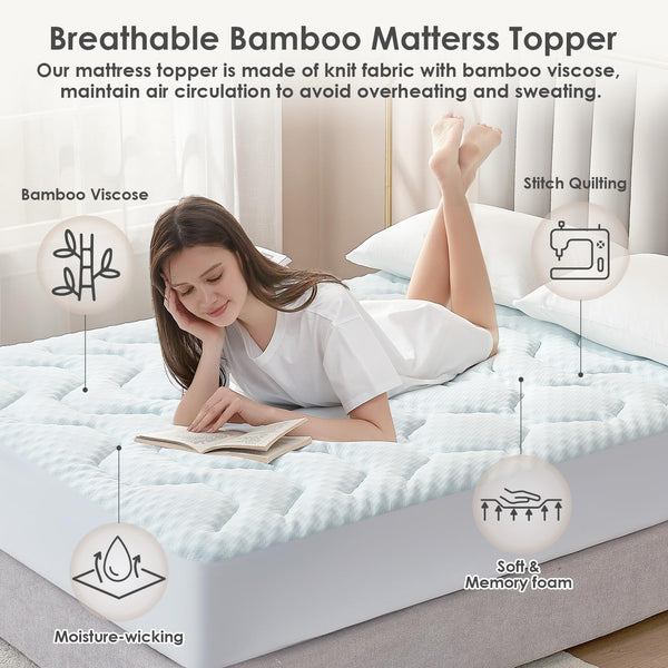 EHEYCIGA Memory Foam Mattress Topper Kingsize Bed, 150x200x3cm, White