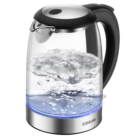 Cosori Kettle, 3000W, Food-Grade Stainless Steel Filter & Inner Lid, Glass Spout, BPA Free, Easy-Clean & No-Splash Design, Electric Fast Boil Tea Kettles With LED, Boil-Dry Protection, Black
