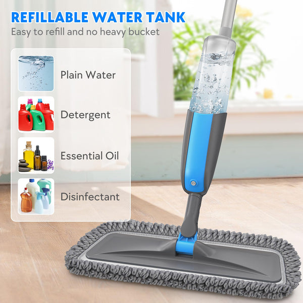 Spray Mops for Cleaning Floors - MANGOTIME Microfiber Wood Floor Mop with Refillable Bottle & 3pcs Washable Pads for Househould Commercial Wood Laminate Vinyl Tile Wet Dry Dust Cleaning