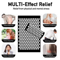Acupressure Mat, Acupuncture Mat, Massage Mat and Pillow Set, Relieving Neck and Back Pain, Muscle Relaxation and Stress Reduction, Sciatica Relief, Suitable for Men and Women, Carry a Handbag, Black