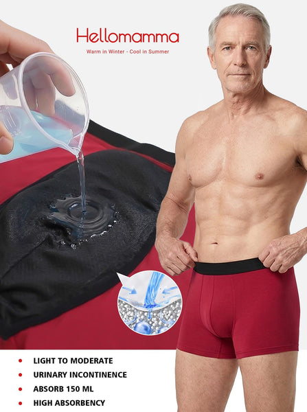 Hellomamma Mens Incontinence Underwear Washable Cotton Boxer Briefs 3 Packs