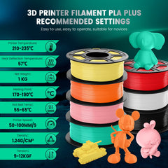 SUNLU 5KG PLA+ Filament Bundle, Enhanced Durability and High Strength, PLA Plus 3D Printer Filament for 3D FDM Printers, 1KG per Spool, 5 Rolls, Klein Blue+Red+Green+Vivid Yellow+Sunny Orange