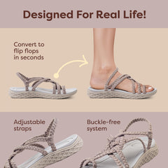 Plaka Explore Walking and Hiking Sandals for Women | Comfortable Summer Sandal with Arch Support | Waterproof Comfy Sandals for Travel, Beach or Poolside, Brazilian Sand, 7.5-8