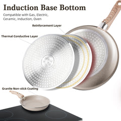 RIOVARM Induction Pots and Pans Set with Removable Handles, Non-Stick Granite Stackable Cookware Set with Silicone Lids, Space-Saving Pot & Pan Sets without PFOA, Frying Pan, Casseroles