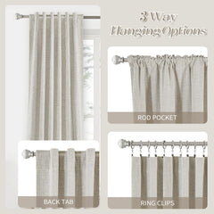 PANGSINNE 100% Blackout Linen Curtains 96 inch Length - 2 Panels Set Thermal Insulated Black Out Drapes for Living Room Bedroom Back Tab/Rod Pocket Room Darkening Window Curtain 8 FT