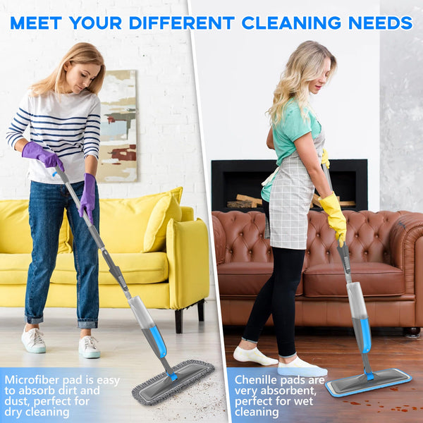 Spray Mops for Cleaning Floors - MANGOTIME Microfiber Wood Floor Mop with Refillable Bottle & 3pcs Washable Pads for Househould Commercial Wood Laminate Vinyl Tile Wet Dry Dust Cleaning