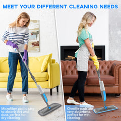 Spray Mops for Cleaning Floors - MANGOTIME Microfiber Wood Floor Mop with Refillable Bottle & 3pcs Washable Pads for Househould Commercial Wood Laminate Vinyl Tile Wet Dry Dust Cleaning