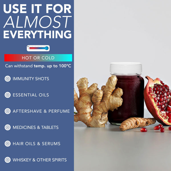 HEFTMAN Glass Shot Bottles with Lids - 12 Pack 60ml Empty Mini Bottles for Ginger Shots with Cleaning Brush & Labels - Reusable, Clear, Airtight - Ideal for Juice, Oils, Sauces, Medicine