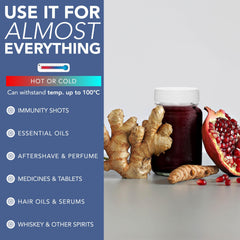 HEFTMAN Glass Shot Bottles with Lids - 12 Pack 60ml Empty Mini Bottles for Ginger Shots with Cleaning Brush & Labels - Reusable, Clear, Airtight - Ideal for Juice, Oils, Sauces, Medicine