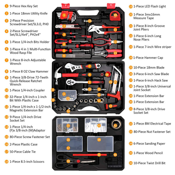 DEWINNER 325pcs Hand Tool Kits for Home, Household Tool Box with Tools Included, Portable Hand Tool Sets for Home Repair and Maintenance