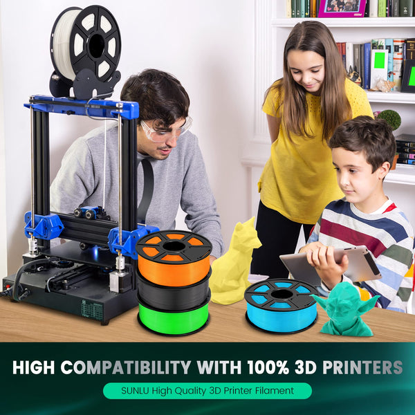 SUNLU 5KG PLA+ Filament Bundle, Enhanced Durability and High Strength, PLA Plus 3D Printer Filament for 3D FDM Printers, 1KG per Spool, 5 Rolls, Klein Blue+Red+Green+Vivid Yellow+Sunny Orange