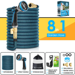 KETTOYA 100FT Expandable Garden Hose, Flexible Water Hose with 10-Pattern Spray Nozzle, Leak-proof Retractable Heavy Duty Hose Pipe, 4-layer Latex Core, Durable 3750D, Brass Alloy Connector, Kink-Free