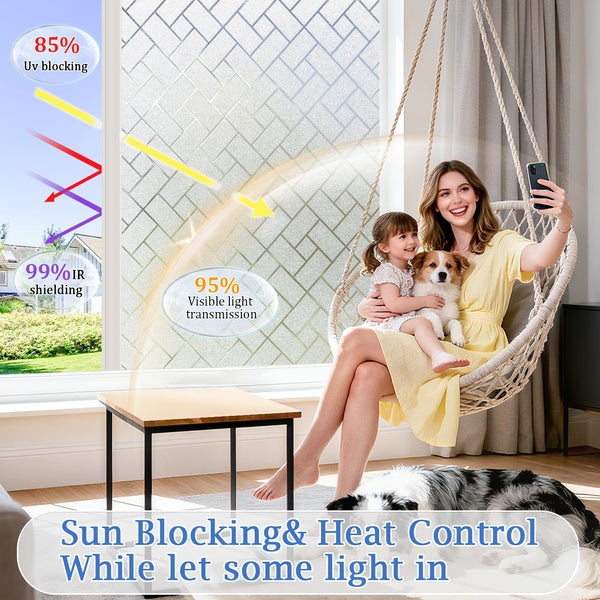 Coavas Window Privacy Film for Frosted Windows: Modern Brick Patterned, Anti UV Obscure Window Films, Self Adhesive Static Cling No Glue Removable, Opaque Frosting Window for Home Office, 75x200cm