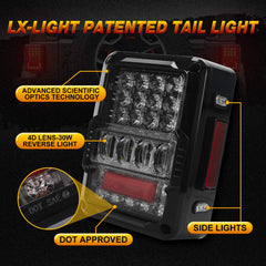 DOT Approved 4D LED Tail Lights with 30W Super Bright Reverse Light Compatible with 2007-2018 Jeep Wrangler JK JKU 2 Door / 4 Door, EMC Build-in