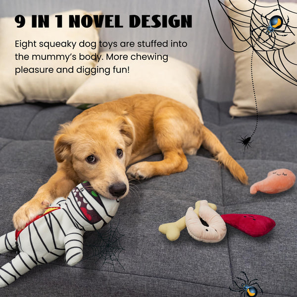 Nocciola 9 in 1 Halloween Zombie Mummy Dog Toys, Funny Plush Stuffed Squeaky Dog Chew Toys for Puppy, Small and Medium Size, Plush Stuffed Puzzle Toys for Dog Training Hide and Seek Dog Gifts