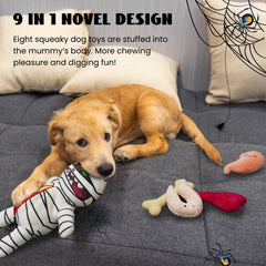 Nocciola 9 in 1 Halloween Zombie Mummy Dog Toys, Funny Plush Stuffed Squeaky Dog Chew Toys for Puppy, Small and Medium Size, Plush Stuffed Puzzle Toys for Dog Training Hide and Seek Dog Gifts