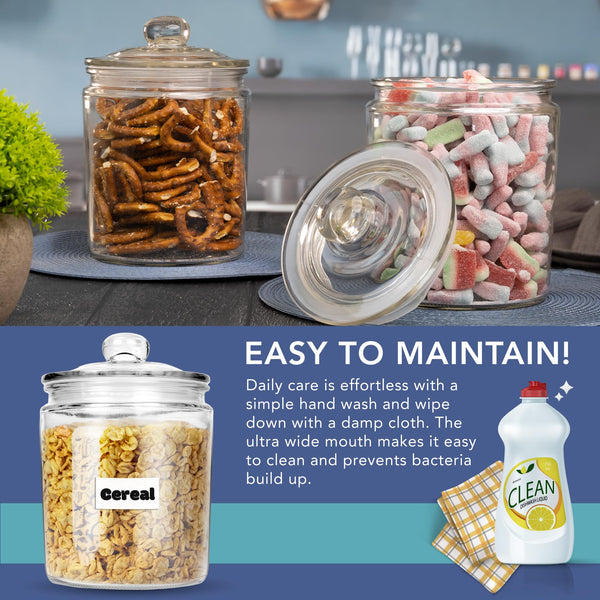 HEFTMAN Glass Jar with Lid - 2 Litre Clear, Empty Sweet Jars with Airtight Push-Top Lid - Sturdy Glass Vintage Apothecary Jars Perfect for Sweets, Coffee, Sugar, Laundry Pods Storage Container