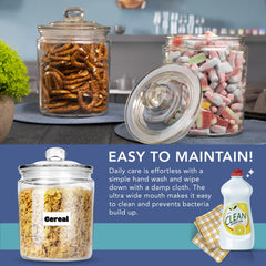 HEFTMAN Glass Jar with Lid - 2 Litre Clear, Empty Sweet Jars with Airtight Push-Top Lid - Sturdy Glass Vintage Apothecary Jars Perfect for Sweets, Coffee, Sugar, Laundry Pods Storage Container