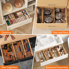 Lifewit 5" High 6 Pack Bamboo Drawer Dividers 45-55cm/17.5-22" Adjustable Wooden Drawer Organiser for Clothes, Expandable Kitchen Drawer Dviders, Drawer Separator in Bedroom/Bathroom/Dresser/Office