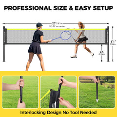 BAGAIL Outdoor Badminton Net Set with Anti-Sag Winch System - Official Size 6.1x1.55m, 4 Rackets, 3 Badminton Balls, Durable PE Net and Carrying Bag for Backyard, Beach and Family Games