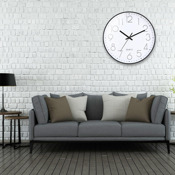 TOHOOYO Wall Clock 12 Inch Non-ticking Silent Quartz Decorative Clocks with Stereoscopic Dial Ultra-Quiet Movement Quartz for Office Classroom Home Living Room Bedroom Kitchen (Black)