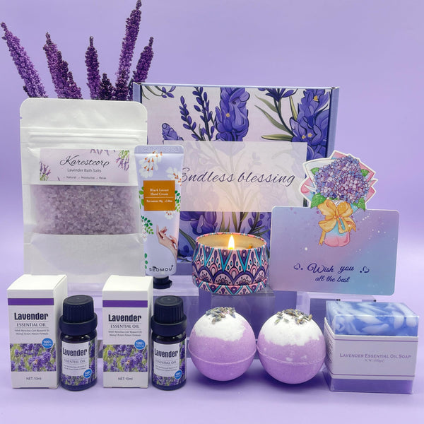 Bath Set Pamper Gifts For Women, Birthday Gifts For Her, Lavender Skin Care Gifts Ideas For Mum, Best Friend, Sister, Relaxation SPA Ladies Self Care Hampers, Female Anniversary Birthday Presents