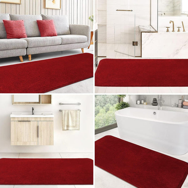 Rururug Bath Mat, Red, 60 x 180 cm, Large Bathroom Rug, Shower Mat, Non-Slip, Washable, Soft Microfibre Bathroom Mat