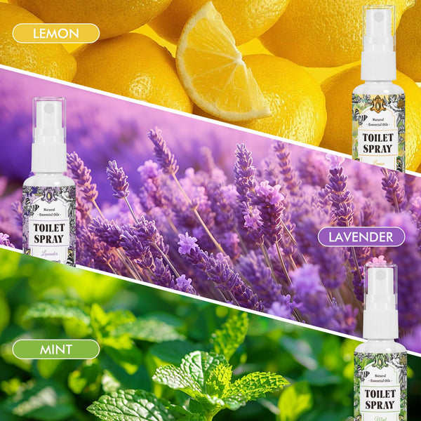 Scent-Hi Toilet Spray with Lavender, Linen & Mint 3 Pack (30ml/1oz) Natural Aromatherapy Luxury Bathroom Spray