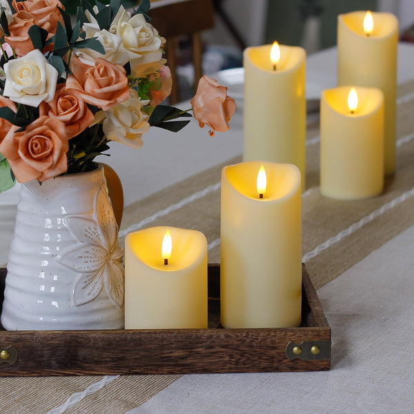 Wroxipel Flameless Flickering Ivory Plastic Pillar LED Candles with 10 Keys Remote, Battery Operated 3D Wick Automatic Timer (7,5cm x10 12,5 15 17,5 20cm)