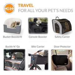 K&H Pet Products Bucket Booster Dog Car Seat with Dog Seat Belt for Car, Washable Small Dog Car Seat, Sturdy Dog Booster Seats for Small Dogs, Medium Dogs, 2 Safety Leashes, Small Gray/Cream