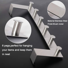 WEBI Over The Door Hooks Door Hanger,Over The Door Towel Rack with 6 Peg Hooks for Hanging,Over Door Coat Rack for Clothes,Back of Bathroom,Silver