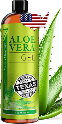 Seven Minerals Organic Aloe Vera Gel with 100% Pure Aloe from Freshly Cut Aloe - NO ACRYLATES & CROSSPOLYMERS, so it absorbs rapidly with No sticky residue - Big 355 ml / 12 fl oz