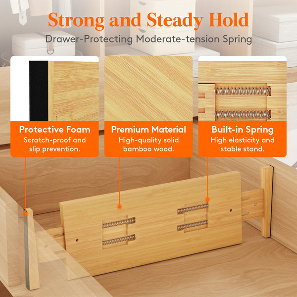 Lifewit 5" High 6 Pack Bamboo Drawer Dividers 45-55cm/17.5-22" Adjustable Wooden Drawer Organiser for Clothes, Expandable Kitchen Drawer Dviders, Drawer Separator in Bedroom/Bathroom/Dresser/Office