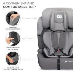 Kinderkraft Car Seat Comfort UP, I-Size Booster Child Seat, with 5 Point Harness, Adjustable Headrest, for Toddlers, Infant, Group 1/2/3, 9-36 Kg, Up to 12 Years, Gray