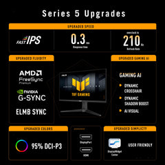 ASUS TUF Gaming Series 5 - VG27AQL5A Gaming Monitor – 27-inch, QHD(2560x1440), 210Hz(OC), Fast IPS, ELMB SYNC, 0.3ms GTG (min.), Stereo speaker, DisplayWidget Center, Gaming AI, Height Adjustment