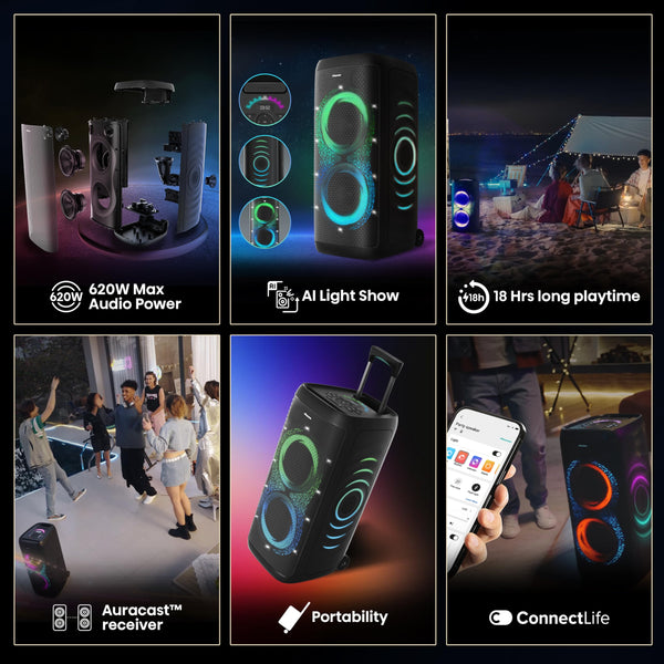 Hisense PARTY THUNDER, 620W Max Audio Power, AI Light Show, 18 Hrs long playtime, Auracast™ receiver,Portability,ConnectLife, IPX4 Waterproof, AI Vocal Fader, Bluetooth 5.4