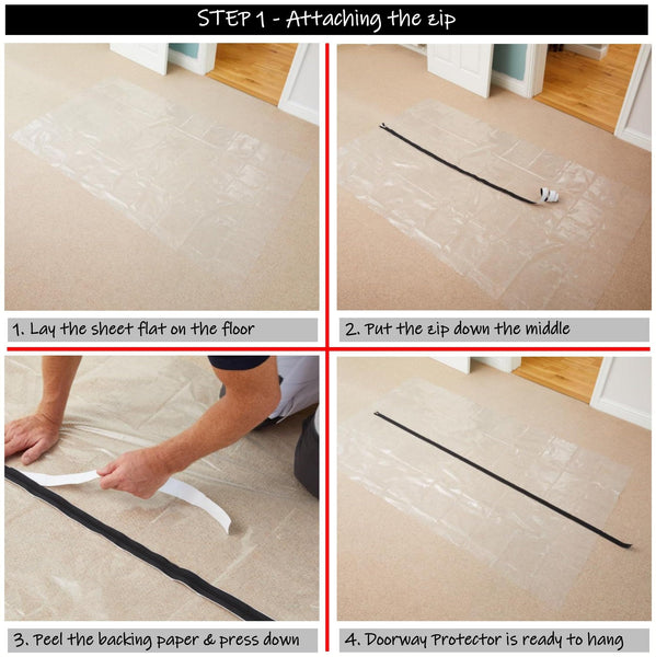 ProDec Zipped Doorway Dust Protector Heavy Duty Transparent Polythene Sheet For Preventing Dust Transfer Between Rooms During Renovations, Building Work and Construction