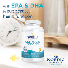 Nordic Naturals, Ultimate Omega-3, 1280mg, with EPA and DHA, High Dose, Lemon Flavour, 180 Softgels, Lab-Tested, Soy Free, Gluten Free, Non GMO