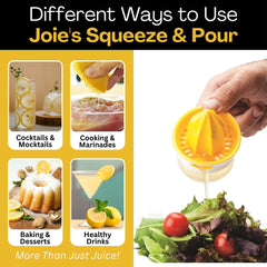 Joie Citrus Juicer with Built-In Strainer, Manual Lemon and Lime Squeezer, Yellow