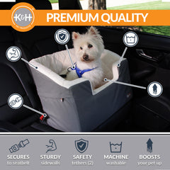 K&H Pet Products Bucket Booster Dog Car Seat with Dog Seat Belt for Car, Washable Small Dog Car Seat, Sturdy Dog Booster Seats for Small Dogs, Medium Dogs, 2 Safety Leashes, Small Gray/Cream