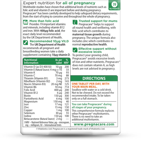 Pregnacare Original Formula Tablets During Pregnancy Support Vitamins and Supplements, 90 Tablets (Pack of 1)