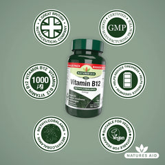 Natures Aid Vitamin B12 1000µg – High Strength Methylcobalamin Supplement – Supports Energy & Reduces Tiredness – Vegan, Vegetarian, Gluten Free – Not Gummies or Capsules – 180 Tablets